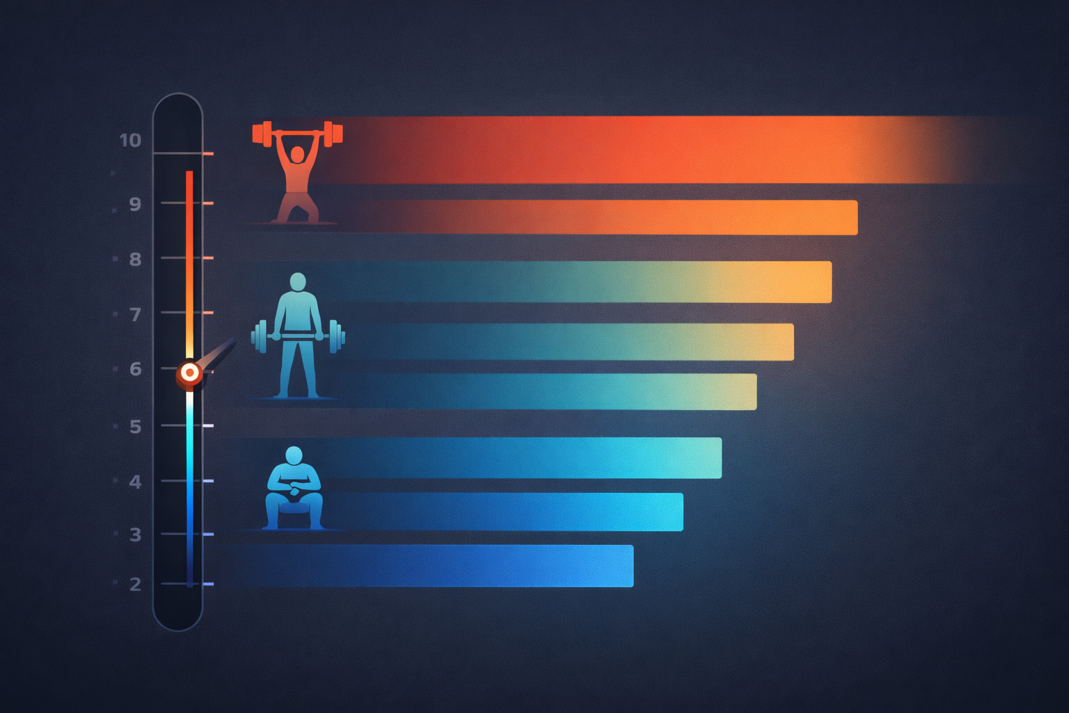 RPE scale chart showing ratings from 1 to 10 with descriptions and reps in reserve for strength training